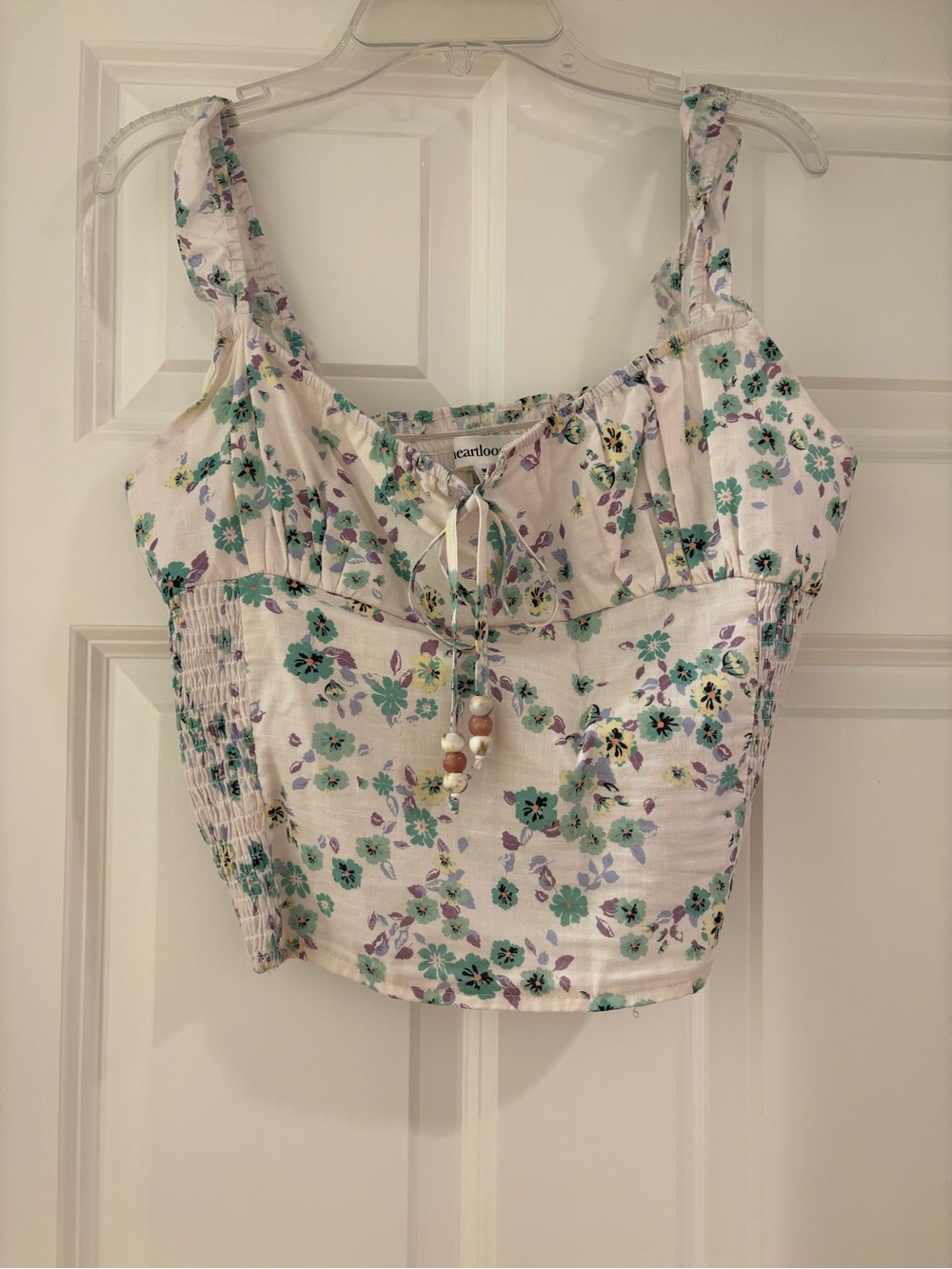 Heartloom Cream Crop Top with Mint & Lavender Floral Print